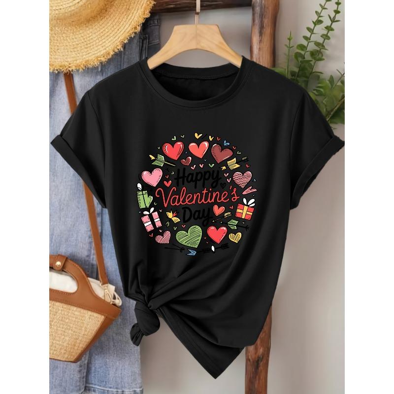 

European sizes Elegant Women S Short Sleeve T-Shirt | Valentine S Day Themed, Crew Neck 4XL