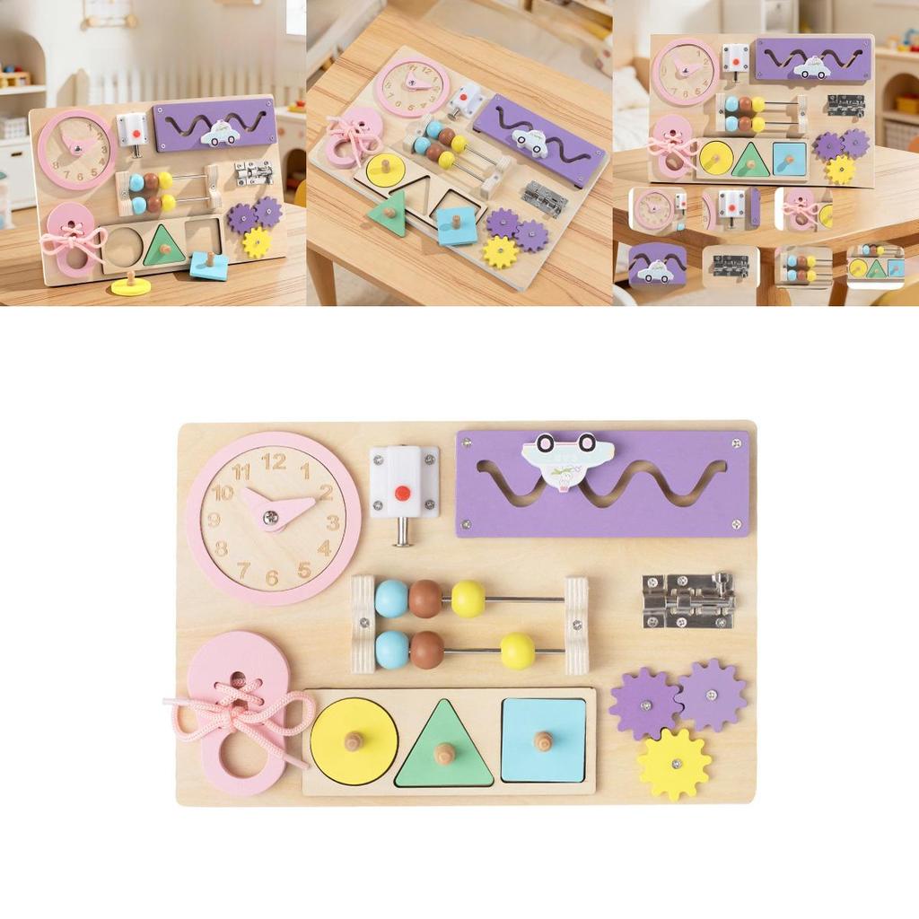 Wooden Busy Board For Babies With Locking Toys Montessori Educational Play For Toddler Development