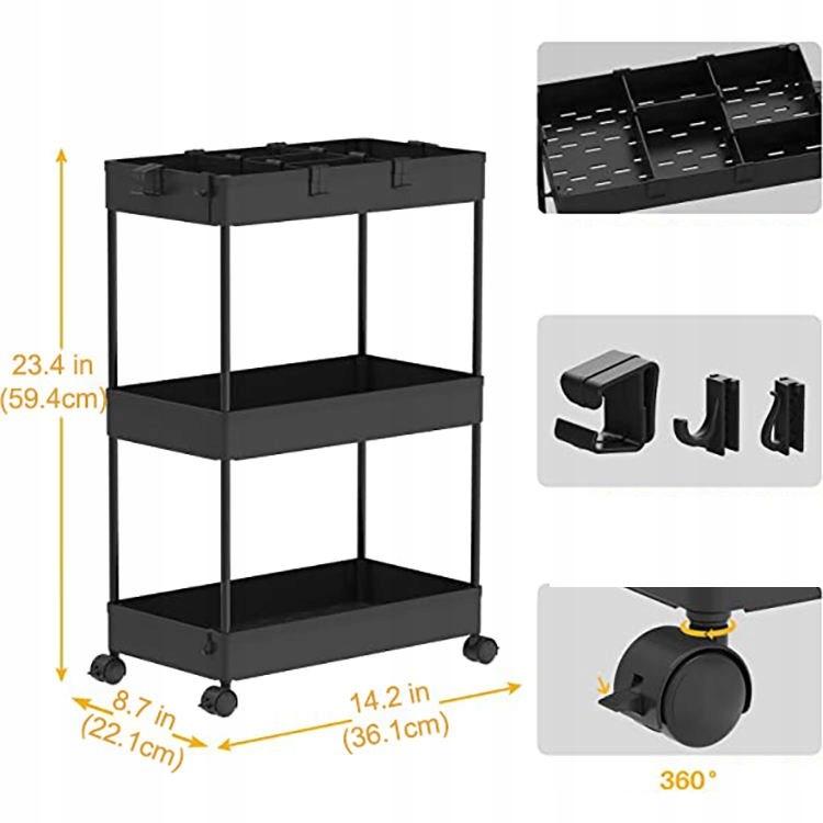 Bathroom Shelf Kitchen Cabinet Mobile Shelf 4-Level Casters White