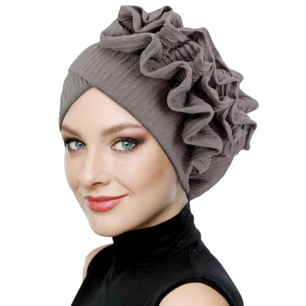 

Women Pre Tied Bonnet Ruffle Flower Edge Ramadan Chemo Cap Elegant Beanies Hats For Wedding червоний