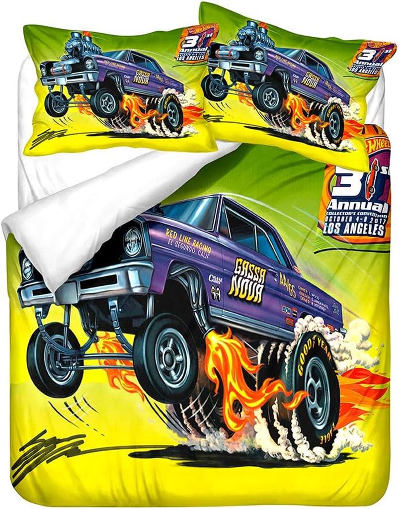 Cartoon Monster Truck Duvet Cover Sets,Soft Comfortable Breathable Bedding Set  with Pillowcases Zipper for Kids Boys Girls