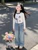 Girls' 2026 Autumn Two-Piece Set: Long-Sleeve T-Shirt & Printed Jeans