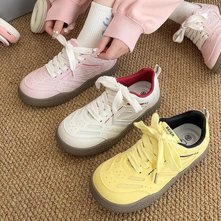 Korean Version of Women's Shoes Dexun Double Mesh Shoes Ugly Cute Autumn New Chic Breathable Sports Flat Bottom Round Head White Shoes