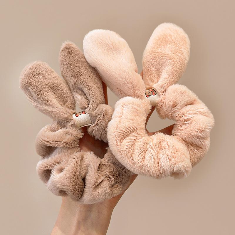 Bandeau en peluche pour cheveux, oreilles de lapin, nœud, cochon moelleux, gros intestin, queue de cheval, élastique, accessoires pour cheveux, automne et hiver