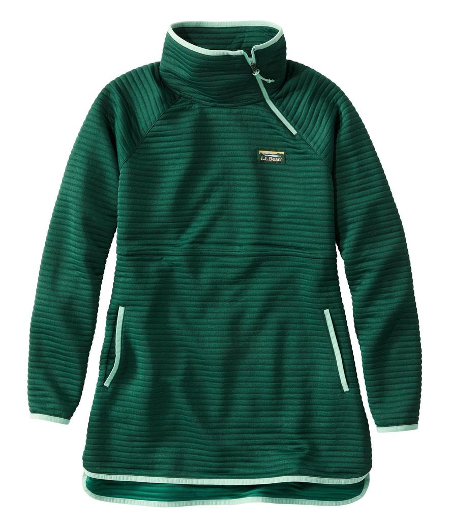 LL Bean Airlite Knit Asymmetric US Size Emerald Spruce Heather 1000117979 Women's Quarter-Zip Tunic, Fit, Regular, Small, Green,