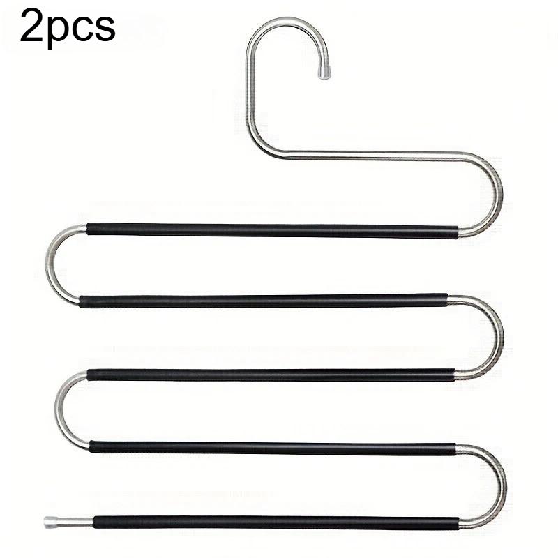 2pcs Storage Rack Stainless Steel Pants Rack Multi-layer Anti Slip S-shaped Pants Rack Wardrobe Storage Pants Rack