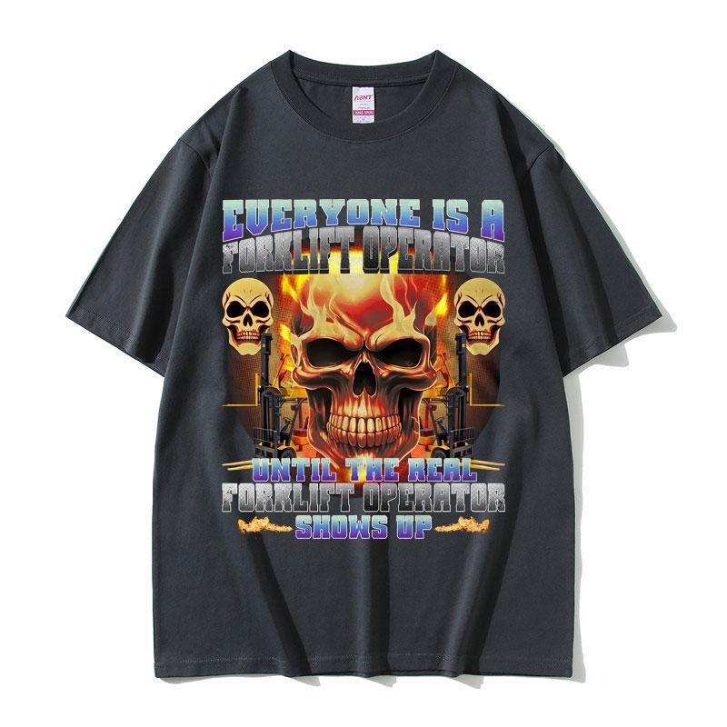

Funny Forklift Operator Meme T-shirt Forklift Certified Skeleton Graphic Men Women Loose T-shirts Cotton Fashion Hip-hop TShirt 4XL