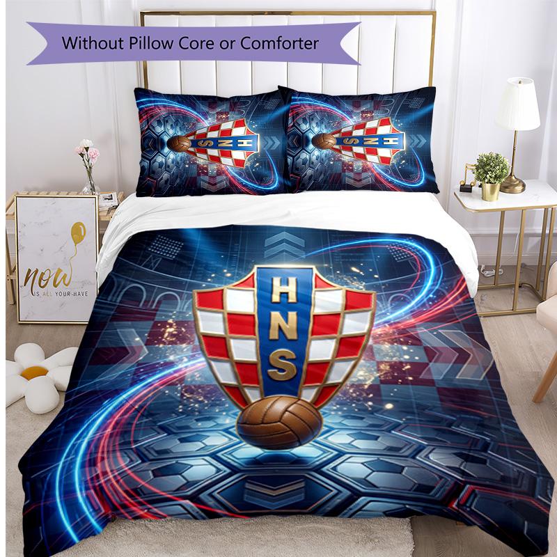 Croatia Football Printed Bedding 3 Piece Set Cozy Breathable Bed Cover Set As Housewarming Holiday Gift