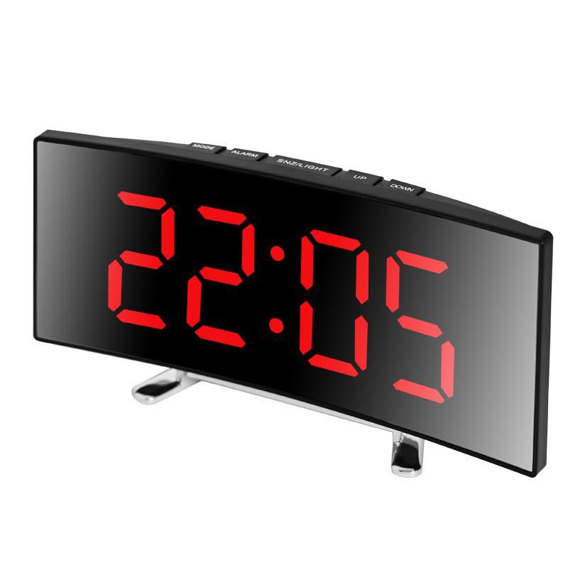 Curved LED Mirror Alarm Clock with Thermometer for Students