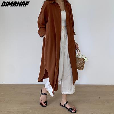 DIMANAF 2024 New Summer Shirt Dress Women Plus Size Sundress Cardigan Linen Solid Dress Elegant Lady Casual Loose Oversize Clothing