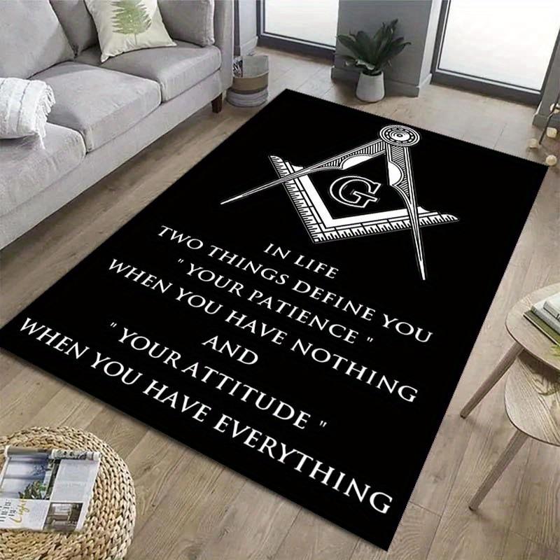 

Masonic Emblem Quote Rug - Soft Washable Polyester Carpet for Living Room Patio Kitchen Bedroom, Durable Indoor Outdoor Mat 40x60cm