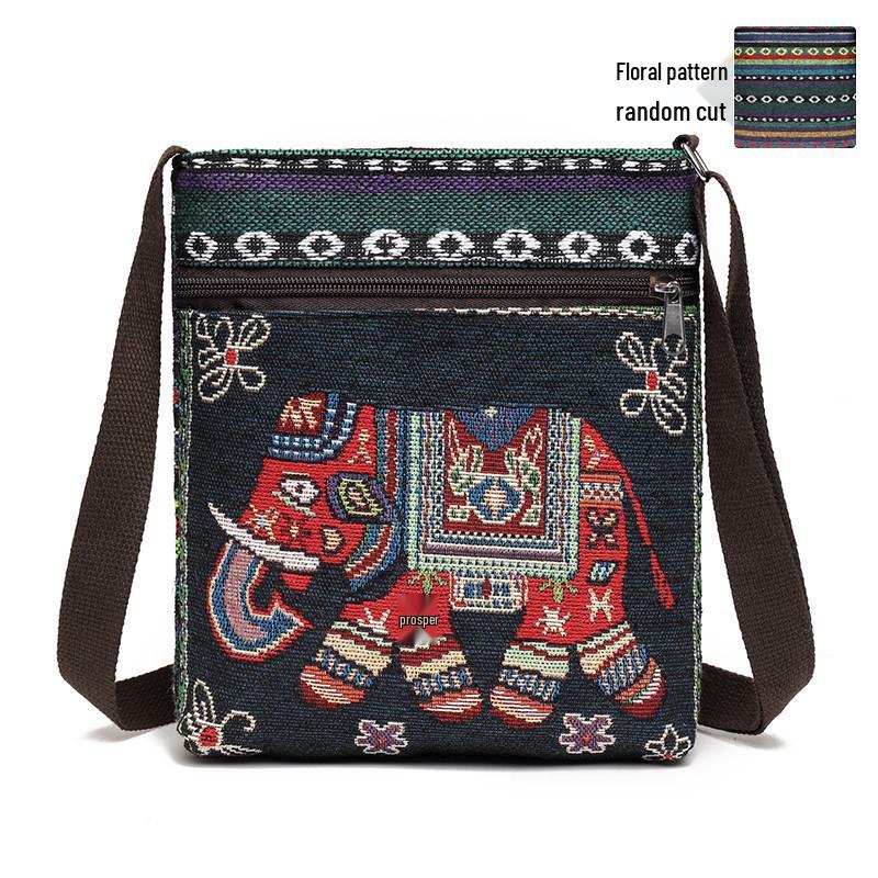 Damen Canvas Umhängetasche - Niedlicher chinesischer Stil, ethnisches Miao-Design, vielseitige gewebte Stoff Schulter- & Handytasche