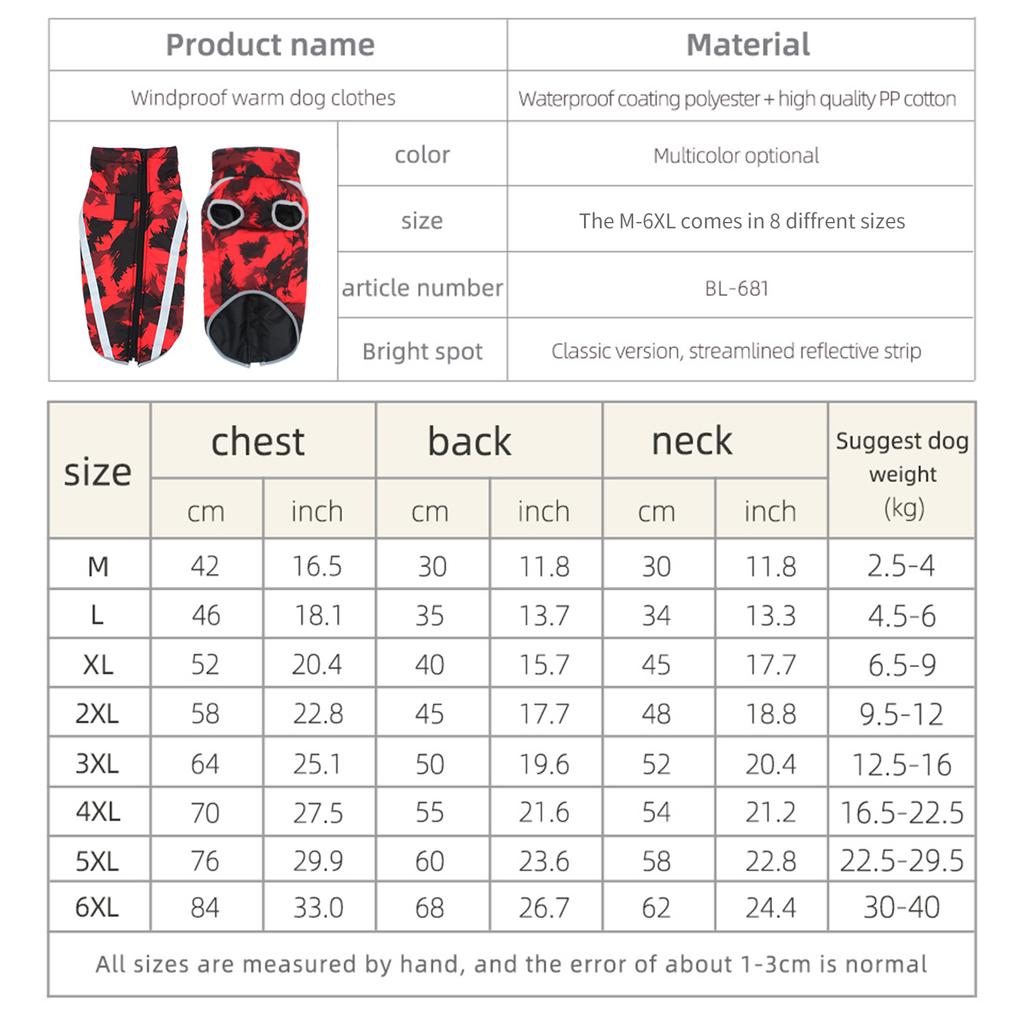 Reflective Waterproof Windproof Dog Coat, Autumn and Winter Warm Polyester Dog Jacket Winter Dog Vest for Medium Large