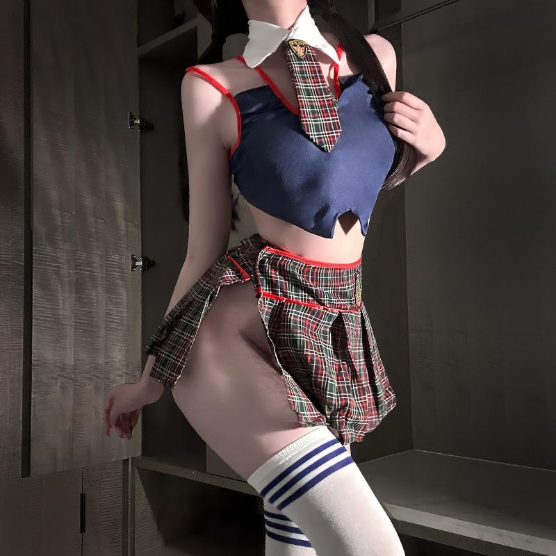 Sexy women's lingerie uniform seduction college style miniskirt student outfit two-piece suit pure desire