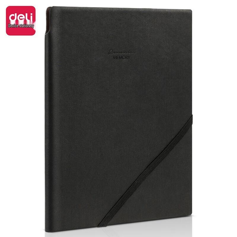 Deli 22215 Black Leatherette Notebook with Pen Loop and Strap, 3-Pack
