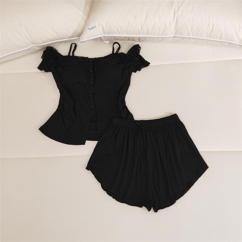Women's Lace Camisole Sleepwear Set with Chest Pads - Sweet & Sexy Spring/Summer Homewear.