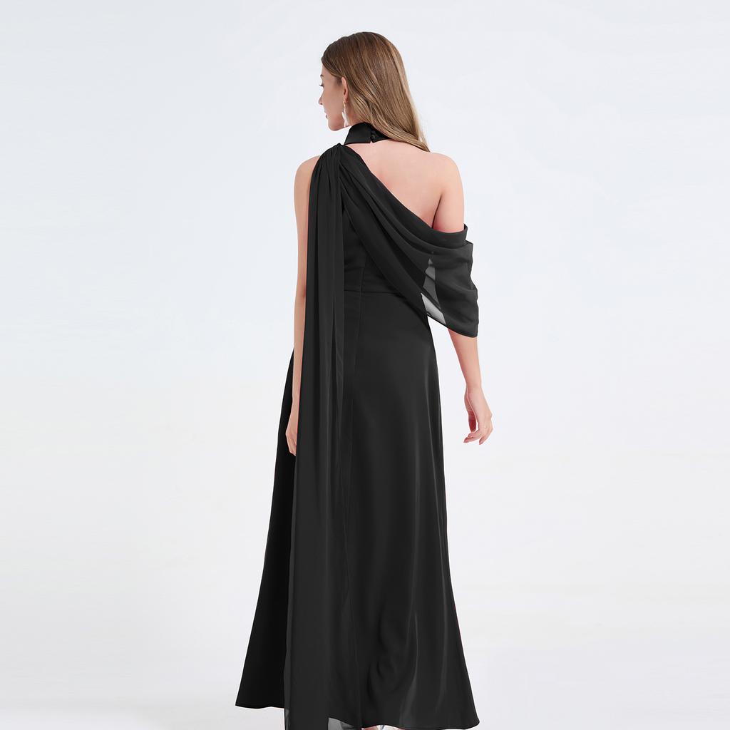 Sexy Off-the-Shoulder Patchwork Halter-Neck High-Waisted Slit Dress Women's Elegant and Flowing Slit Evening Gown Summer Dress