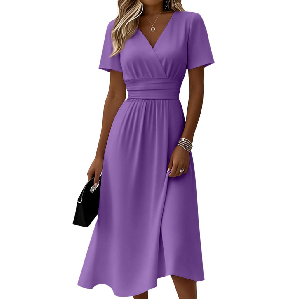 Ladies' Gradient Casual Fashion Short Sleeved V-neck Dress