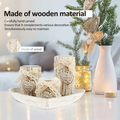Creative Wooden Candlestick Succulent Plant Pot Tray Candle Holder Table Desktop Decor with Heart Tray Rustic Wedding Holiday
