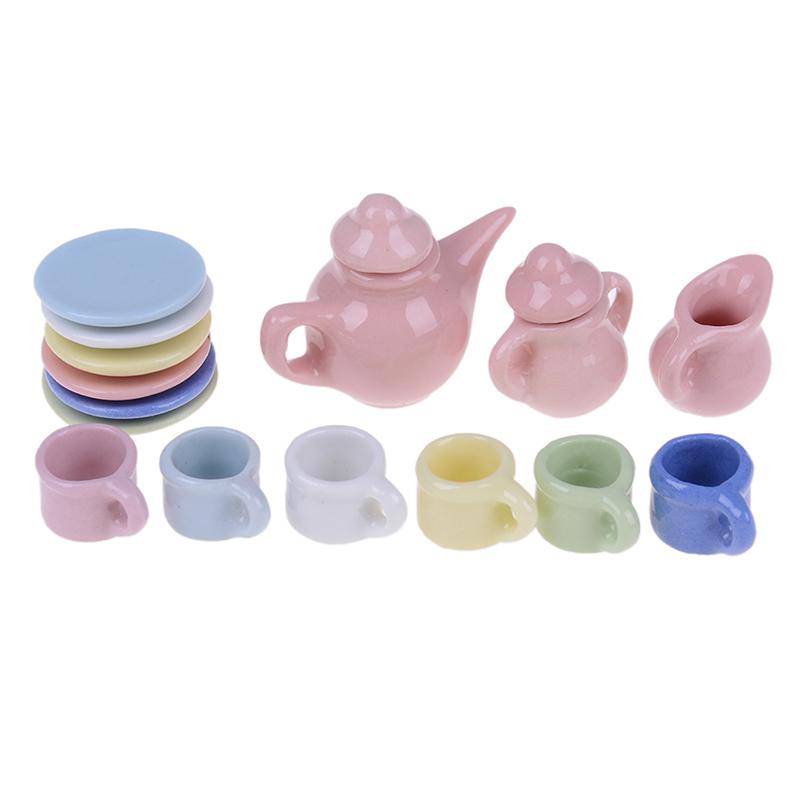 1Set Ceramic Scale 1:12 Doll House Miniature Porcelain Tea Cup Set Tableware Kitchen Dollhouse Teapot DIY Toys