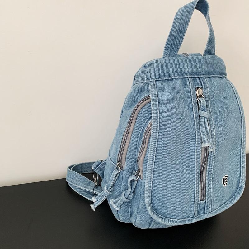 Vintage Solid Color Denim Backpack Large Capacity Multifunctional Chest Bag