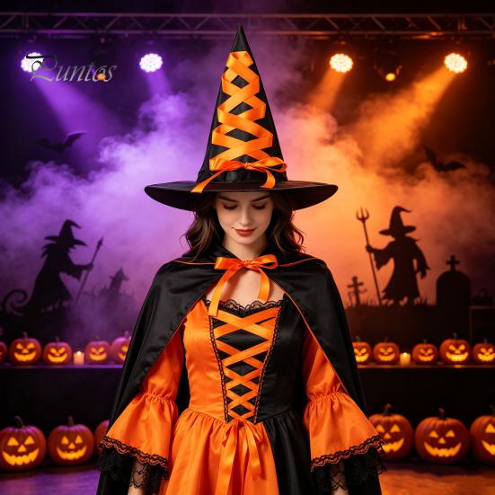 Classic Wizard Character Headwear Halloween Witch Hat, Reusable Oxford Cloth Pointed Stage Performance Costume Hat for Costume, Carnival, Masquerade,