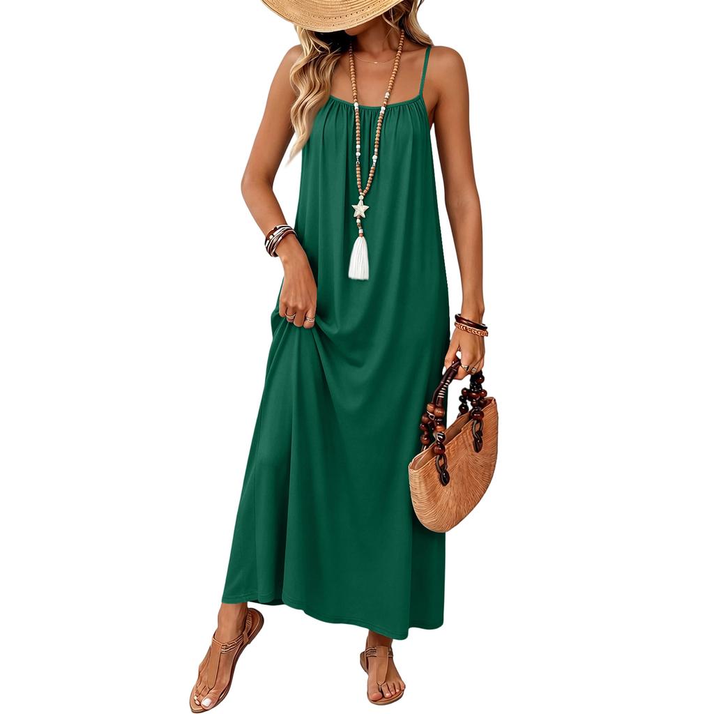 Women Sleeveless Maxi Dress Summer Casual Long Dress Lightweight Loose Fit Lounge Dress with Adjustable Straps for Vacation and Home Wear