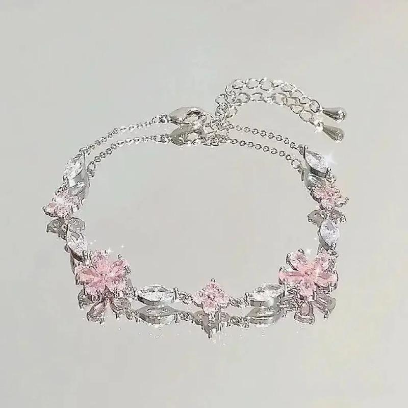 Pink Zircon Cherry Blossom Star Moon Bow Bracelet for Women Ins Niche Light Luxury Temperament High-Grade Crystal Wrist