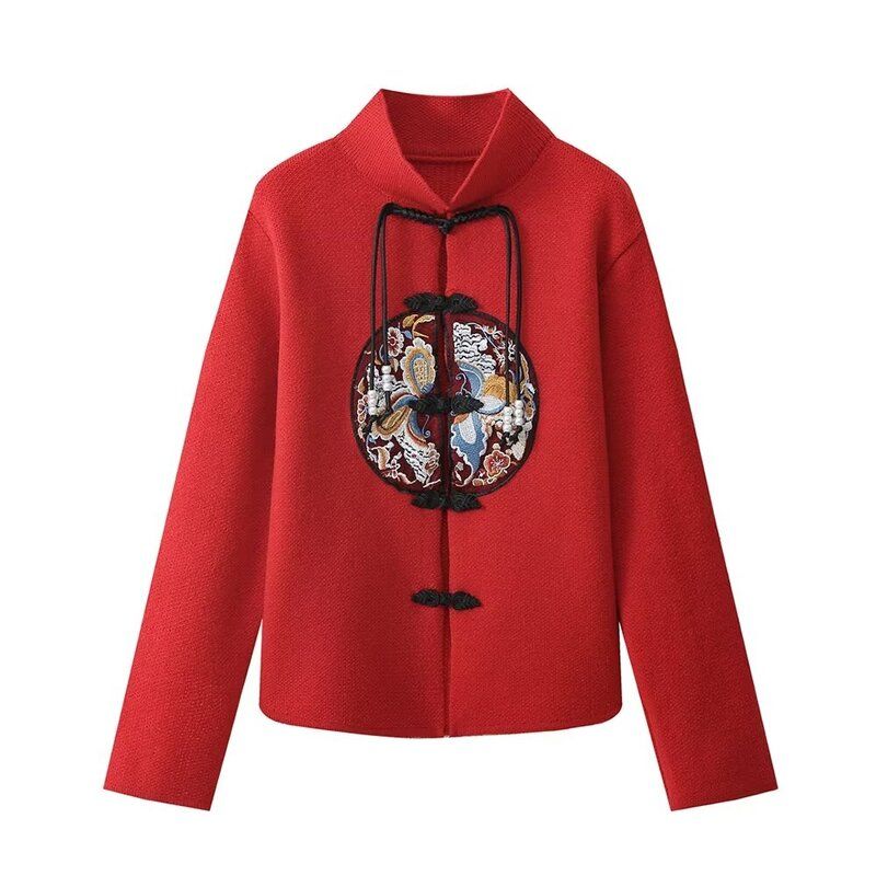 Fashion Style New Arrival Women's Clothing Stylish Slimming Versatile Long Sleeves Machine Embroidery Chinese Style Knitting Short Outwear