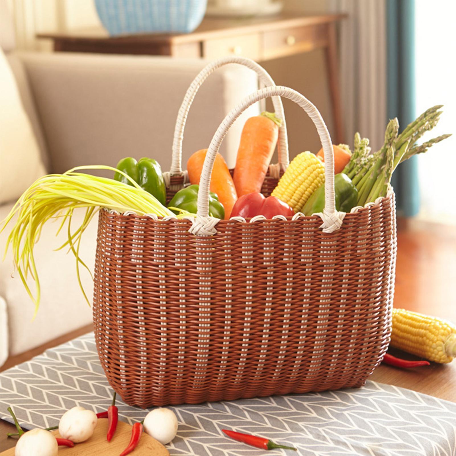 

1Pc Large Capacity Plastic Woven Storage Basket Portable Shopping Basket with Sturdy Handles for Groceries Vegetables China Mainland