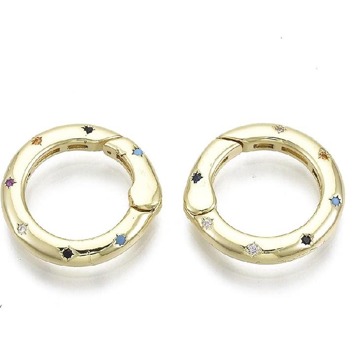 Craftdady 5ps Micro Pave Cubic Zirconia Spring Gate Ring Clasp CZ Rhinestone Golden Brass Oval Trigger Spring Snap Clip Hook Buckle for Keychain