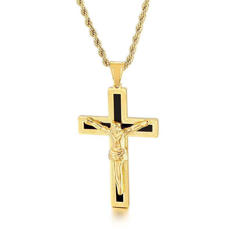 Jesus Cross Pendant Necklace Men Women Thick Stainless Steel Jewelry Twist Chain Religious Charms Accessory Gift