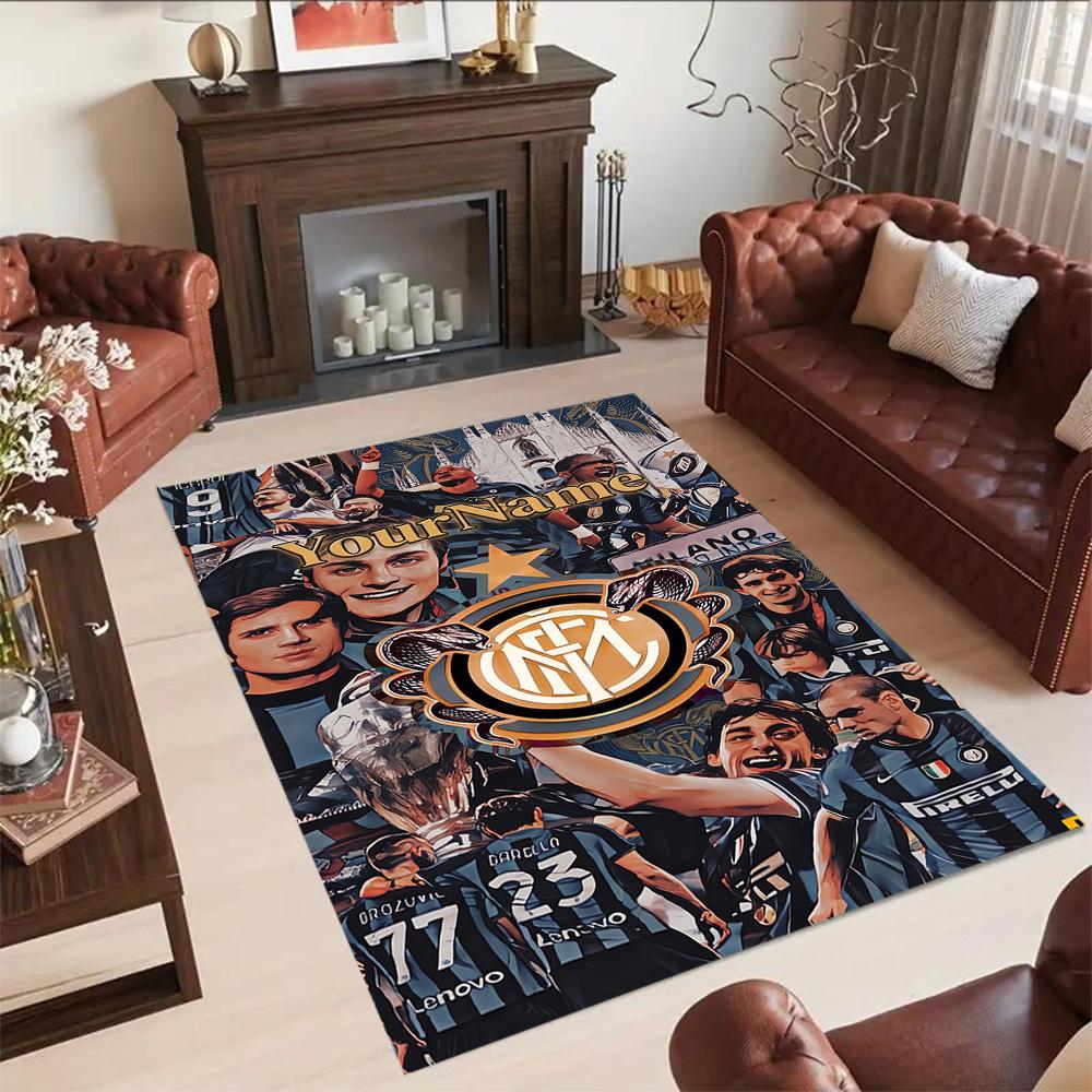 Inter Milan Customize Text Floor Rug Office Rug Suitable for Foyer Game Room Hallway Dormitory Antislip Carpet Decorate Offices Best for Christmas