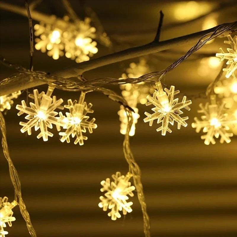 Christmas Snowflake String Lights 10/20/40/80 LED USB Operated Waterproof Fairy Lights Bedroom Garden Party Decoration