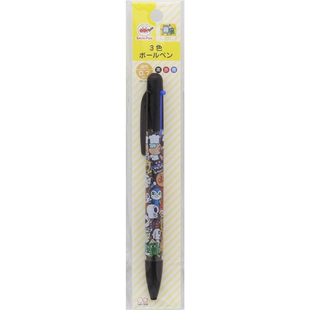 Sunstar Stationery Anpanman Smile Plus Ballpoint 6280010B 3-Color Pen, 0.7mm, Everyone,
