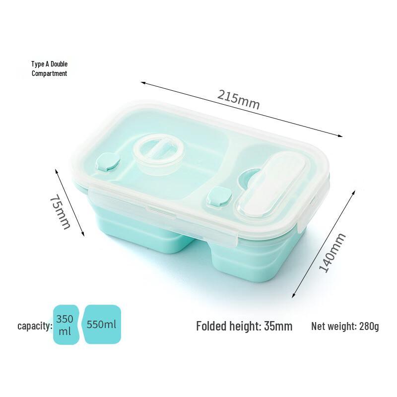 ZISIZ Foldable 3-Compartment Silicone Lunch Box