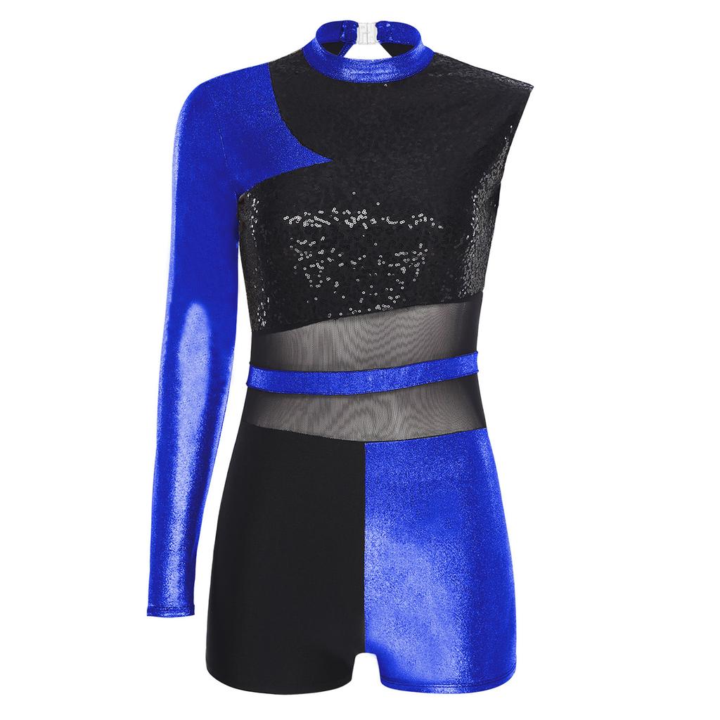 Dam Chacha Dansdräkt Rygglös Boyshortsklippning Glittriga Paljetter Metallisk Glänsande Sällskapsdansdräkt