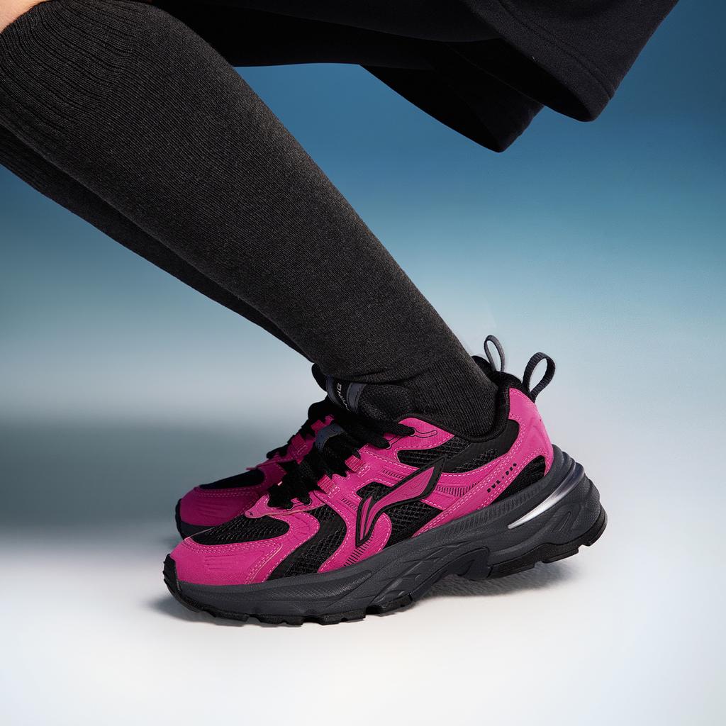 Li Ning Beichen 2K Comfortable Versatile Retro Thick Sole Increased Height Non-Slip Wear-Resistant Low-Top Dad Shoes Women Sneaker Rose-Red AGCU354-4