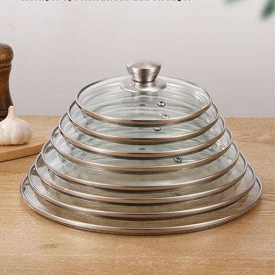 Deckel aus gehärtetem Glas mit Edelstahlrand, Spritzschutz, bruchsicher, rund, Kochglasabdeckung für vielseitige Heimkochpfanne