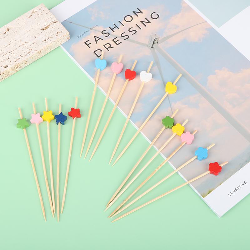 New 50/100pcs Beads Food Christmas Picks Dessert Buffet Fruit Salad Fork Cake Muffin Party Vegetable Sticks Cocktail Toothpicks