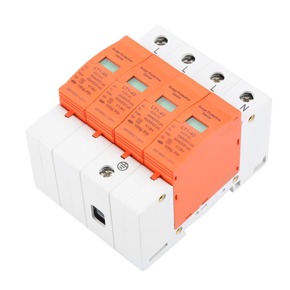 4P 40kA 420vAC House Surge Protective Low voltage Arrester Device