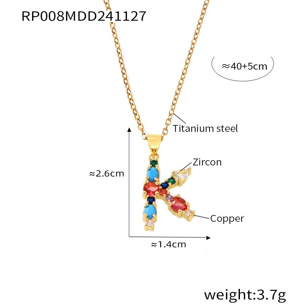 Colorful Zircon Alphabet Pendant Necklace - Hip-Hop Style