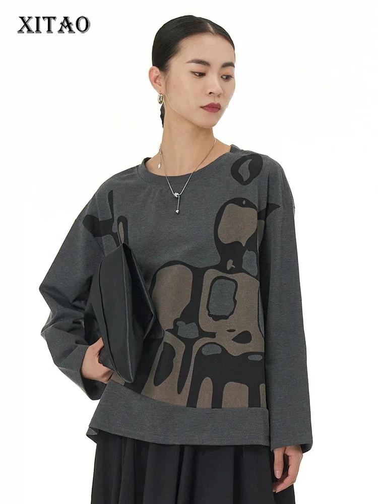 

XITAO повседневные женские футболки с нерегулярным принтом и длинными рукавами HQQ1958