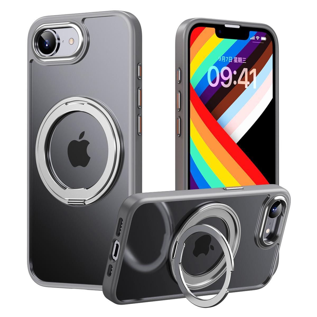 

Чехол для iPhone 16e с вращающейся подставкой, PC+TPU, с покрытием soft-touch Grey