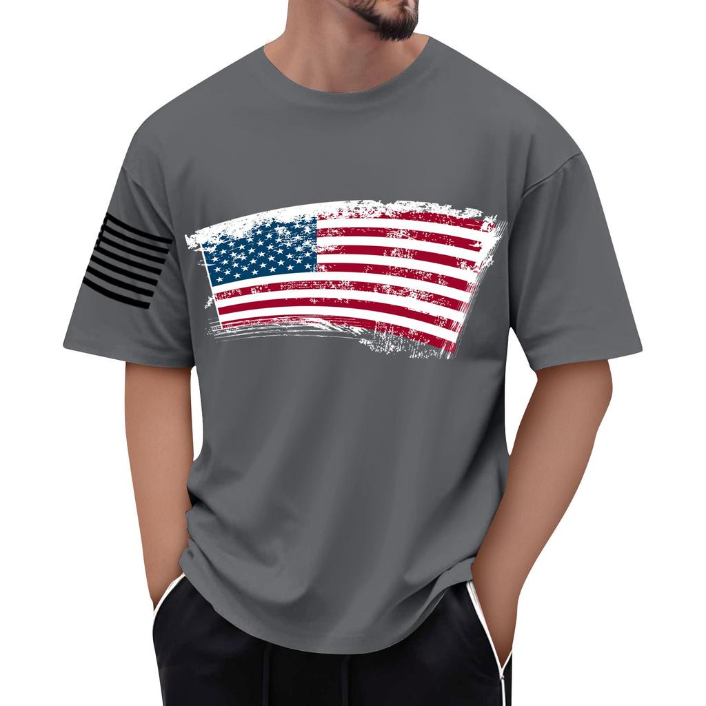 Men's Flag Printed T-Shirt Men's Loose Casual Short Sleeve Top