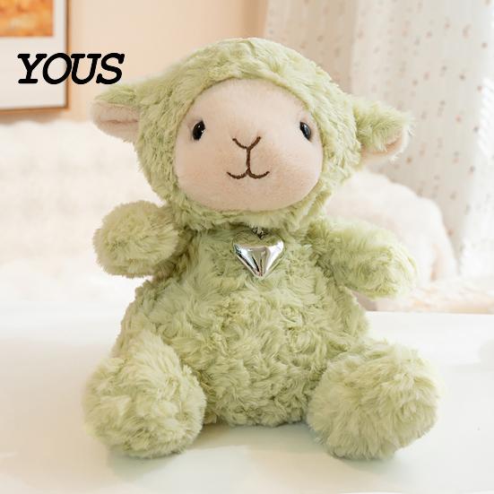 Comforting Sensory Toy Cute Sheep Plush with Heart Pendant, Macaron Color Lamb Doll Valentines Day Gift for Her Comfort & Cuddling, Soft