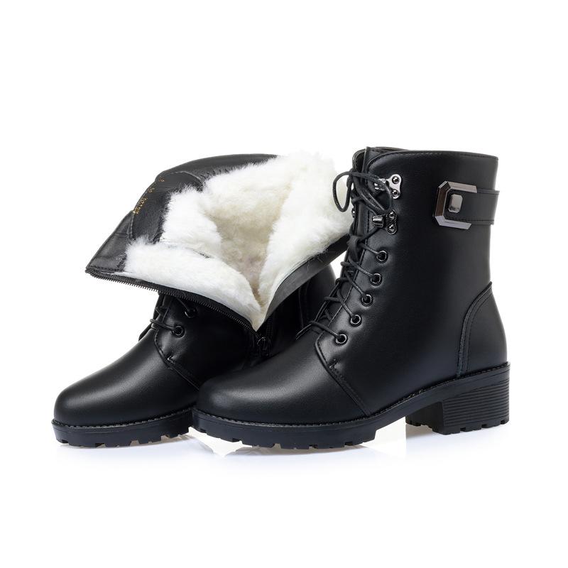 Women Boots Autumn Winter Large Size 43 Non-slip Wool Warm Women's Snow Boots Genuine Leather Thick Heel Women Ankle Boots