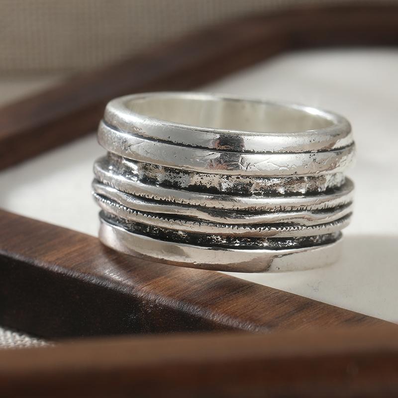 Minimalist Style Punk Design Silvery Plated Wide Ring Women Men's Fashion Vintage Banquet Celebration Jewelry Accessories Crafts