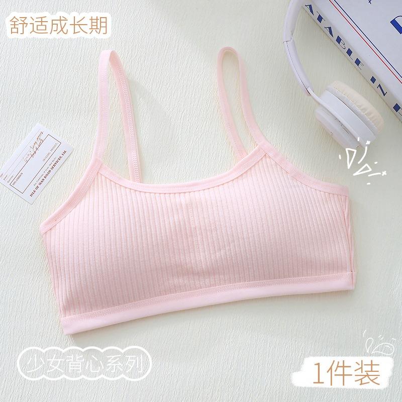 Cotton Training Bra for Girls, Puberty Stage 1&2 Camisole Vest, Thin Wireless Bra for Kids 10-14 Years Old