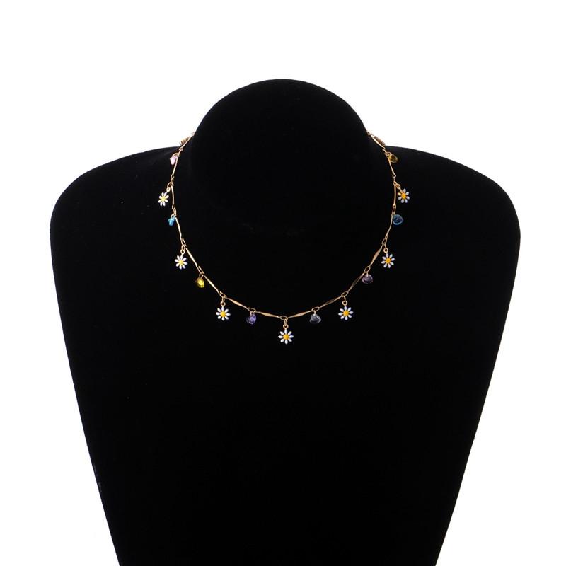 

Paintings Colorful Daisy Flowers Beaded Lovely Short Choker Necklace Temperament 35+10cm